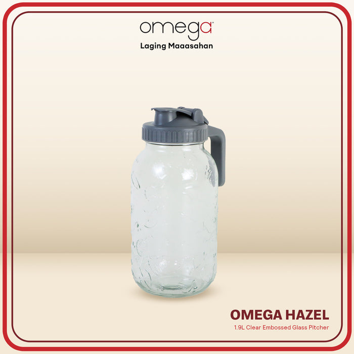 Omega Houseware Odi Hazel Theo 1.9L Square Embossed Glass Pitcher in Gift Box Juice Water Beverages