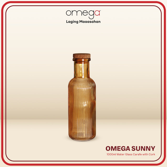 Omega Houseware Sunny Windy Cloudy Glass Water Carafe with Cork in Gift Box 1000ml