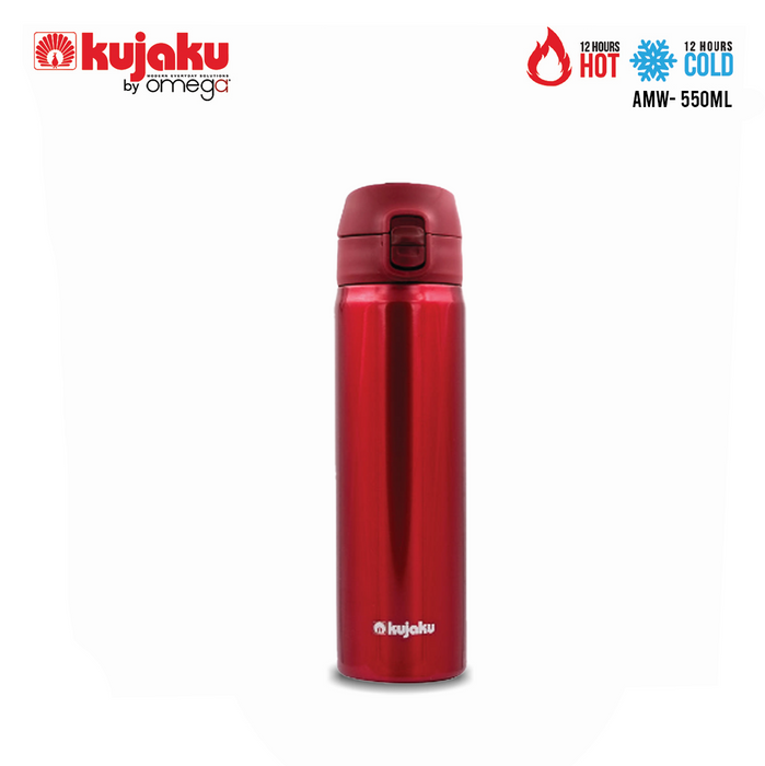 Kujaku AMW by Omega One Touch Stainless Steel Vacuum Bottle 24 Hours Cold & 12 Hours Hot