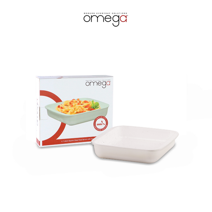 Omega Basil 1.7 Liters Square Glass Food Server with Imported Non-Stick Coating in Black / White