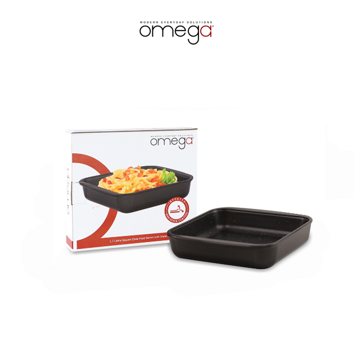 Omega Basil 1.7 Liters Square Glass Food Server with Imported Non-Stick Coating in Black
