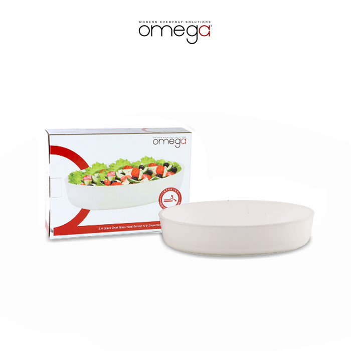 Omega Clove 2.4 Liters Oval Glass Food Server with Imported Non-Stick Coating in Black / White