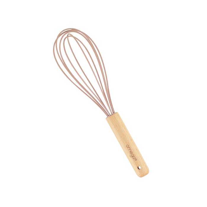 Omega Peach Egg Whisk Silicone Utensil with beechwood Handle
