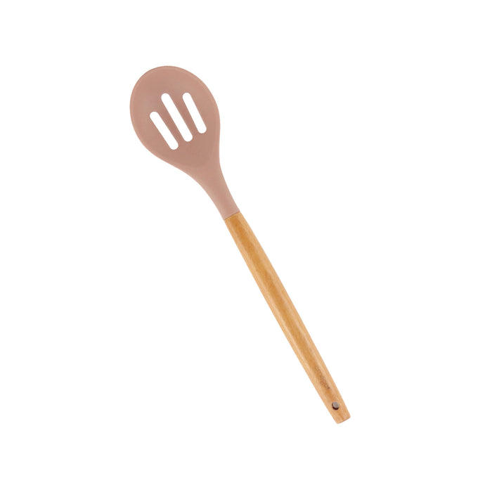Omega Peach Slotted spoon Silicone Utensil with beechwood Handle